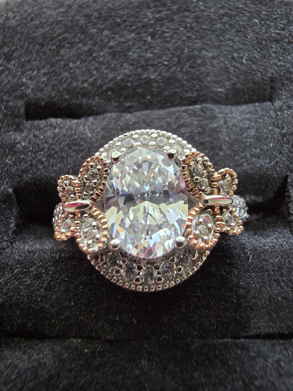 Prime Art & Jewel PAJ 925 Sterling Silver Oval CZ Two Tone Ring Sz 6